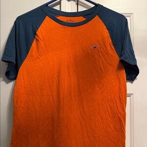Hollister Orange Body with Navy Raglan Short Sleeve Tee